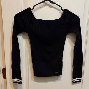 Hollister Black Off-the-Shoulder Sweater with White Accents
